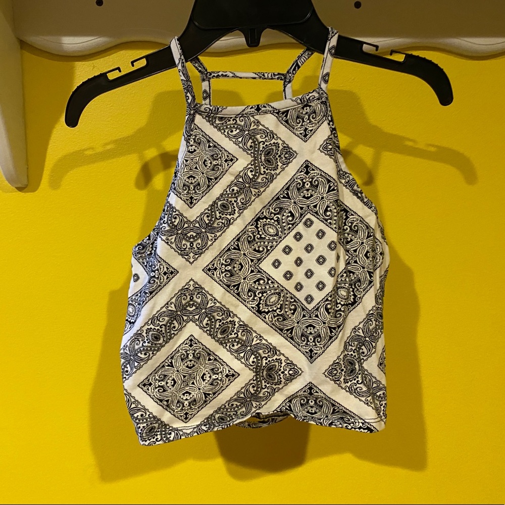 bandana print tank top with open back
